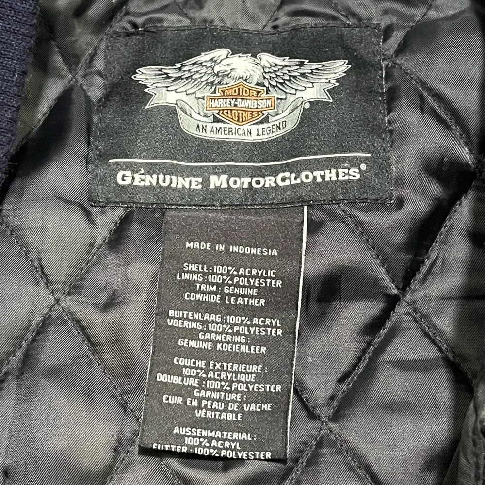 VTG Harley Davidson Leather Varsity‎ Bomber Jacket XL Navy Blue Embroidered Logo